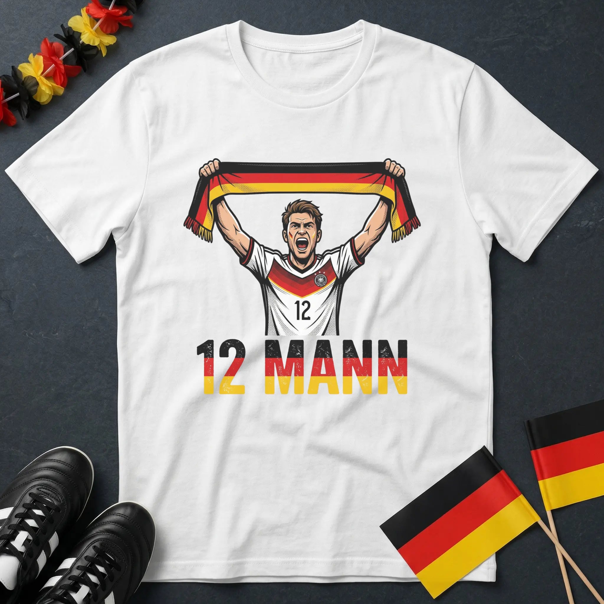 12. Mann Deutschland Fan mit Schal WM T-Shirt